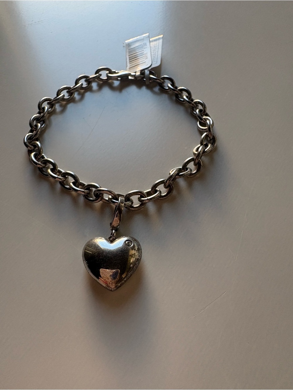 James Avery Chain Link Heart Charm Bracelet 925 Sterling Diamond 0.25 Ct Retired